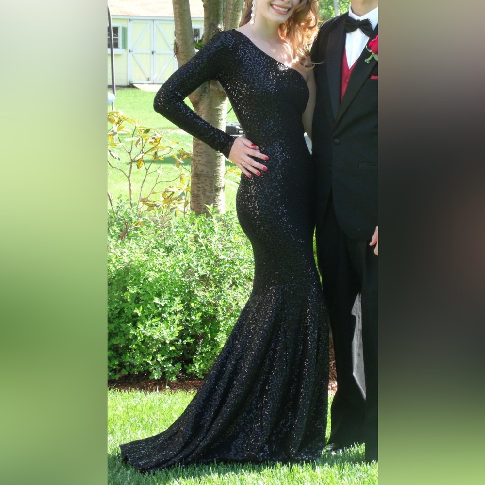 Black sequin evening dress